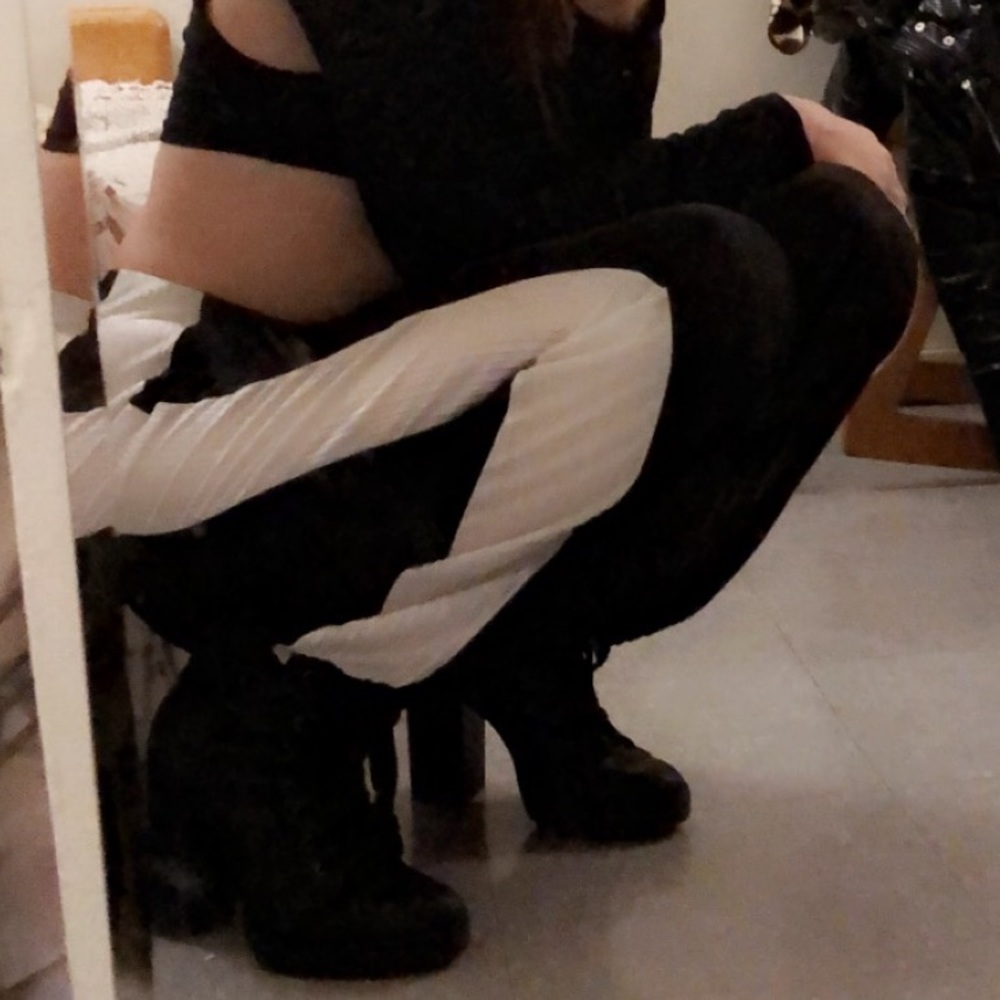 Black pants white stripe